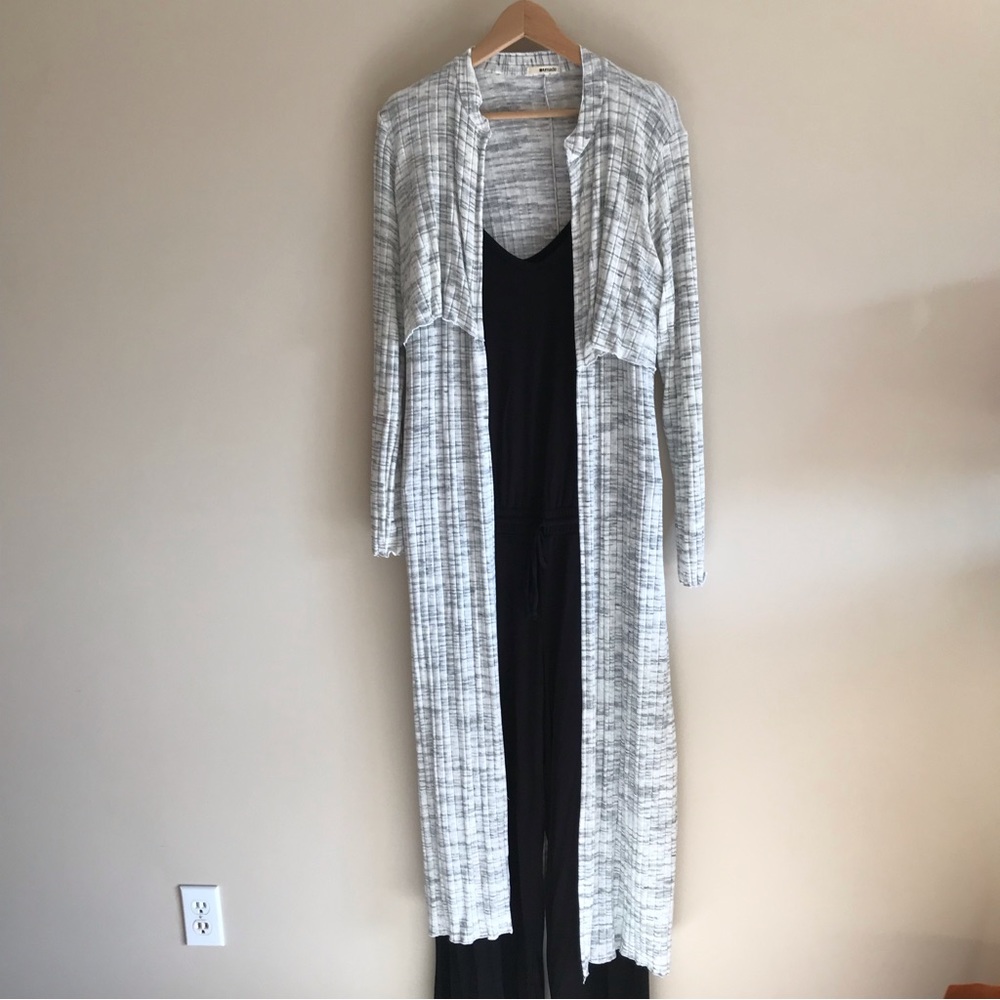 LaMade for REVOLT grey stripped belted duster.